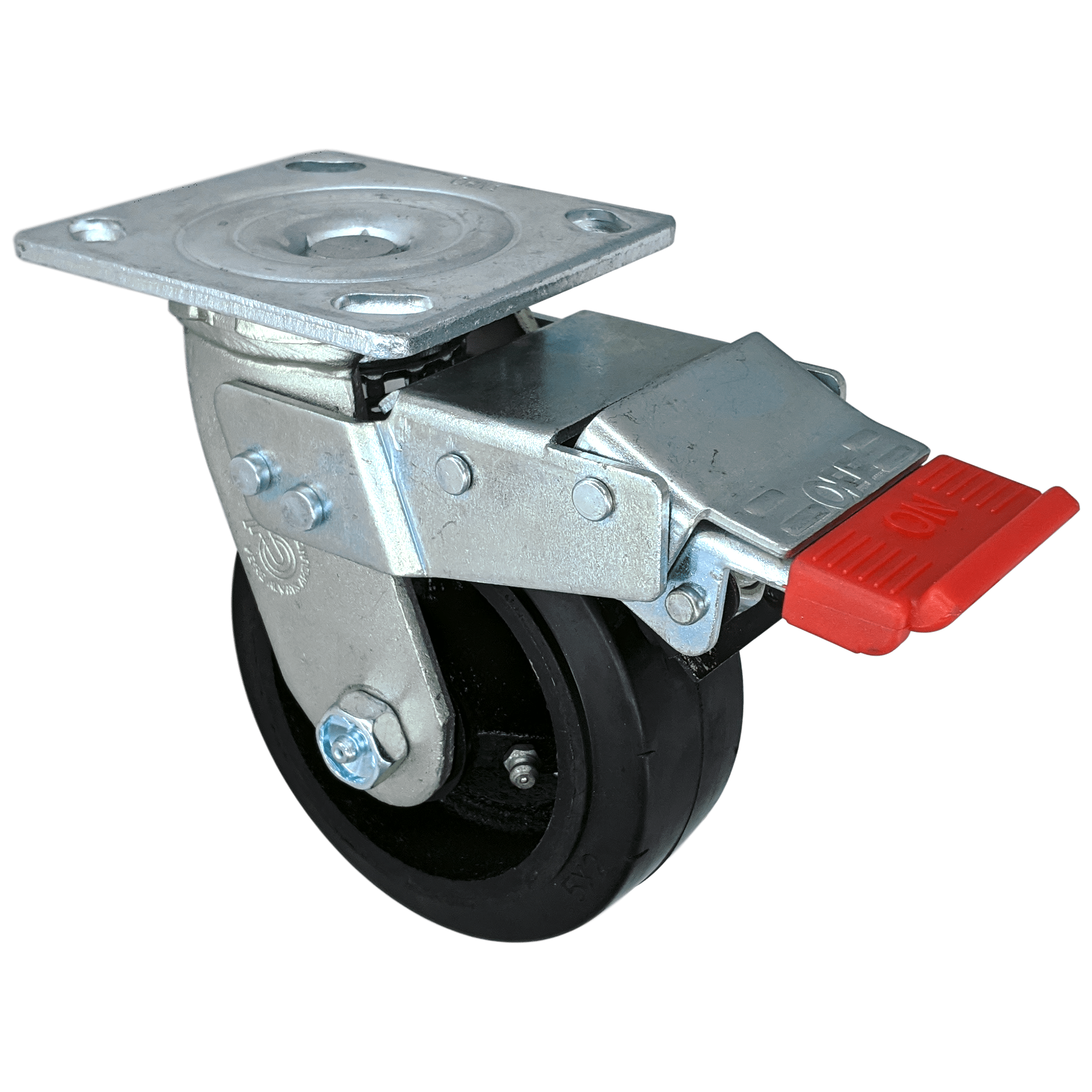 5" x 2" Mold-On Rubber Cast Swivel Caster W/ Total Lock Brake - 400 lbs. Cap. - Durable Superior Casters