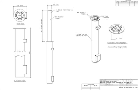 4" Manual Retractable Stainless Steel Bollard - S4 Bollards