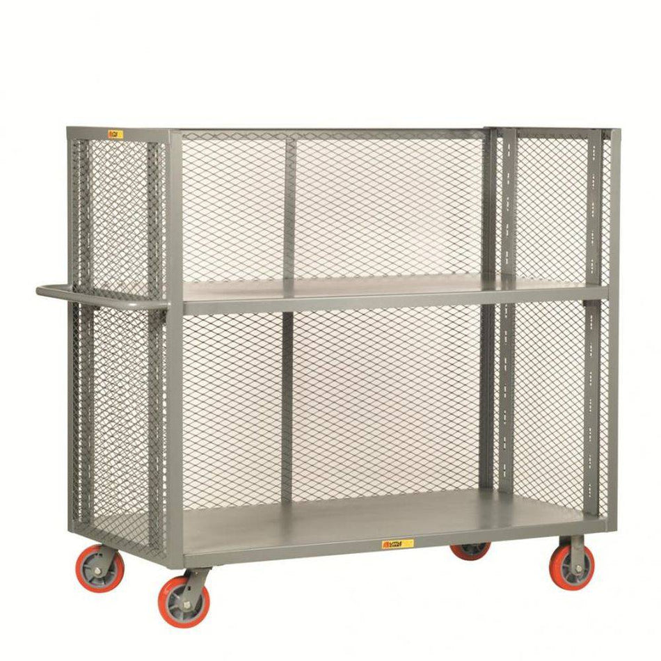 3-Sided Adjustable Shelf Truck (2 Shelves) - Mesh Sides - Little Giant