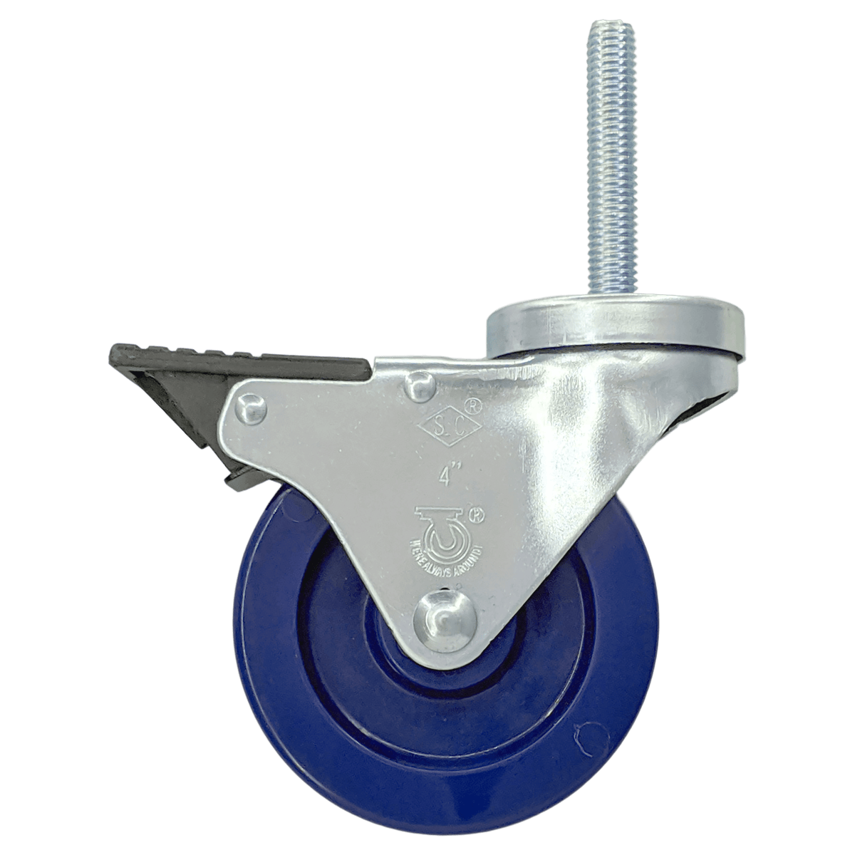 4" x 1-1/4" DuraLastomer Threaded Stem Caster, Total Lock Brake, 350 lbs. Capacity - Durable Superior Casters