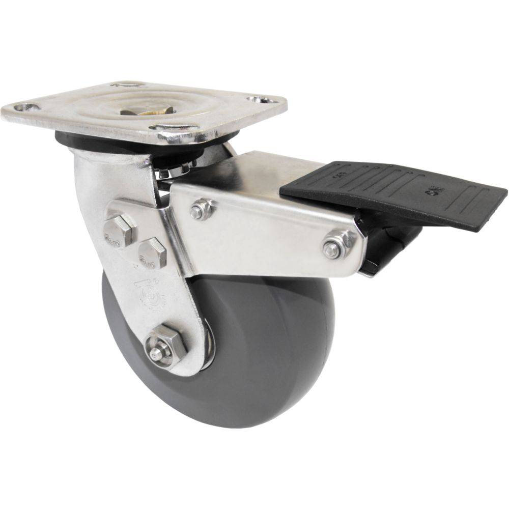 6" x 2" Ergolastomer Wheel S.S. Swivel Caster, Total Lock Brake,1250# Cap - Durable Superior Casters