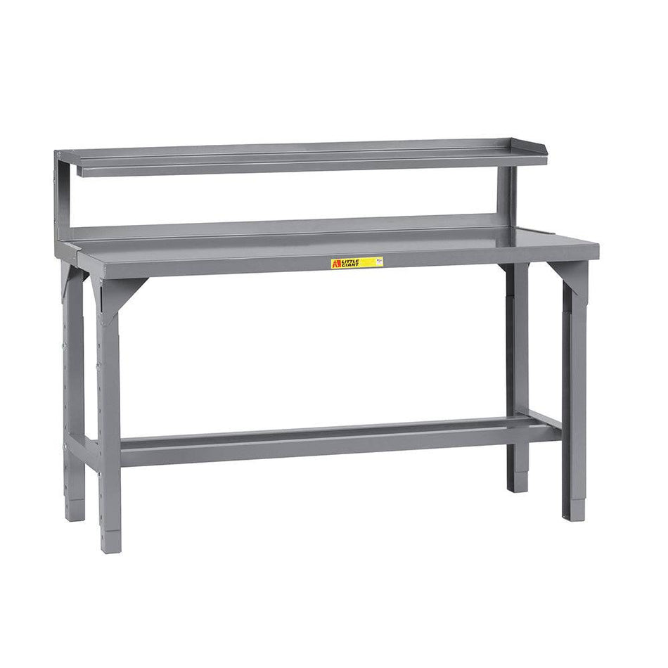 Adjustable Height Welded Steel Workbench with Riser Shelf - Little Giant