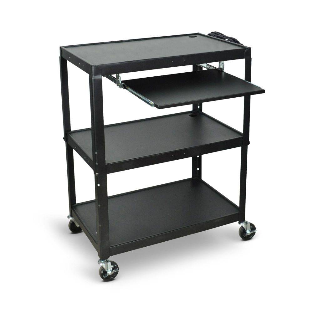 Large Adjustable Height Steel AV Cart w/ Keyboard Tray (3 Shelves) - Luxor