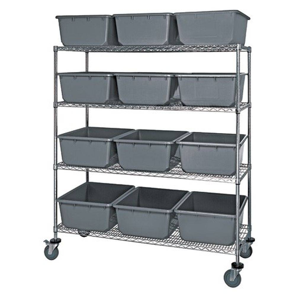 Mobile Wire Shelving System w/ 12 QuanTub Totes - Quantum Storage Systems