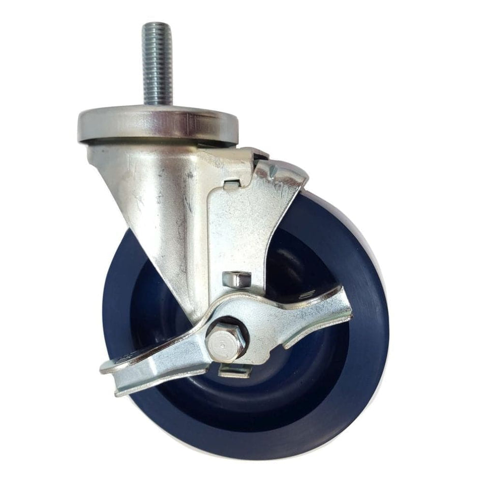 5" x 1-1/4" Duralastomer Threaded Swivel Stem Caster, Brake (1/2"), 350 lb. Cap - Durable Superior Casters